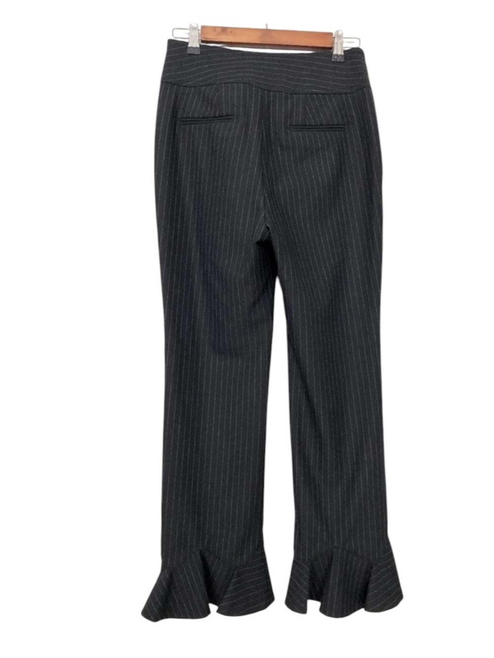 Rebecca Taylor Black Pinstripe
Ruffle Hem Wool Trousers Double
Buckle Waist 12 - Picture 8 of 8